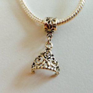 PRINCESS CROWN Sterling Silver Plated Dangling Charm For European Style Bracelet